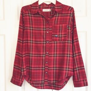 NWT Abercrombie Kids Red Plaid Flannel Button Down Shirt 9/10